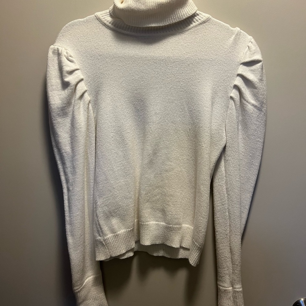 White puff sleeve turtleneck sweater